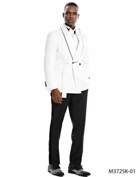 Paisley Sportcoat - Wedding Tuxedo Suit - Prom White ~ Black Blazer