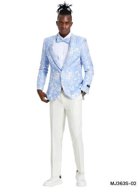 Floral Sportcoat - Big and Tall Tuxedo Dinner Jakcet - 2023 Fancy Sky Blue Blazer