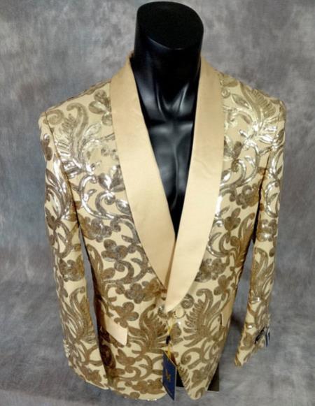 Gold Sequin Blazer - Champaign Tuxedo Dinner Jacket