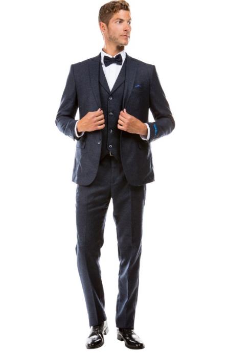 SKU#JA60648 Burgundy Suit - Herringbone Suit - Winter Vested Suit Tweed Suit Navy