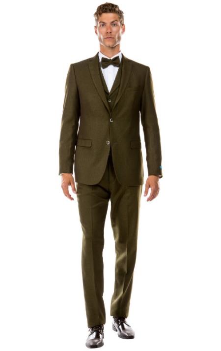 SKU#JA60649 Burgundy Suit - Herringbone Suit - Winter Vested Suit Tweed Suit Olive