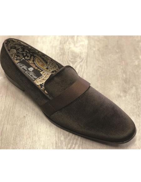 Velvet Shoe - Slip on Shoe - Brown Prom Shoe