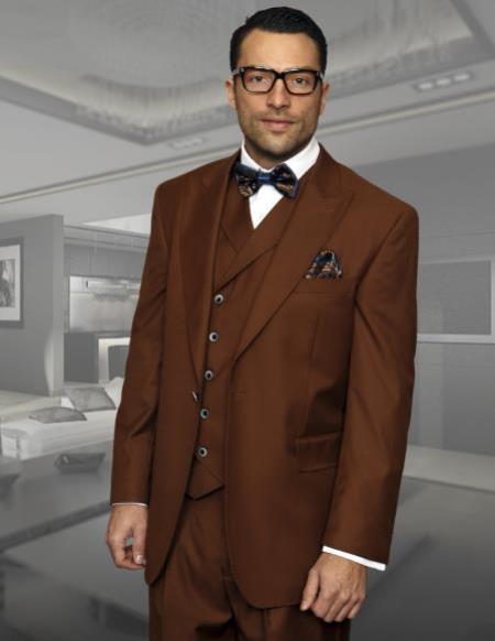 SKU#JA60795 Mens Big and Tall Suits - Plus Size Copper Suit For Men - Classic fit 1 Button With Vest