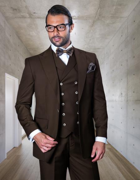 Mens Big and Tall Suits - Plus Size Brown Suit For Men - Classic fit 1 Button With Vest