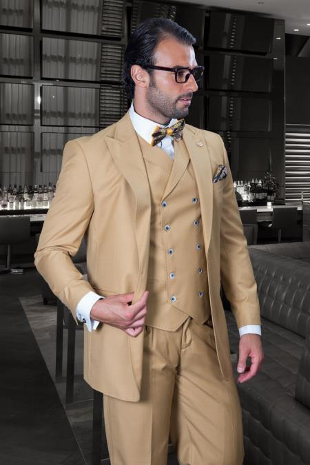 Mens Big and Tall Suits - Plus Size Camel Suit For Men - Classic fit 1 Button With Vest