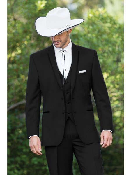 SKU#JA60891 Country Tuxedos For Weddings Mens Western Traje Vaquero Suit - Black Tuxedo