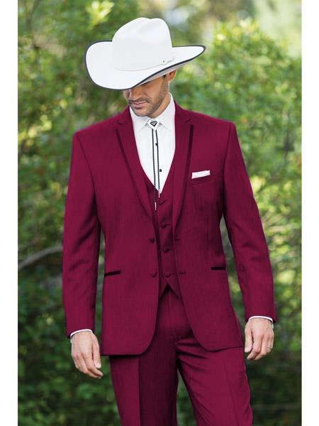 SKU#JA60892 Country Tuxedos For Weddings Mens Western Traje Vaquero Suit - Burgundy Tuxedo