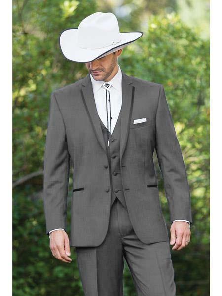 SKU#JA60894 Country Tuxedos For Weddings Mens Western Traje Vaquero Suit - Dark Grey Tuxedo Slim Fit