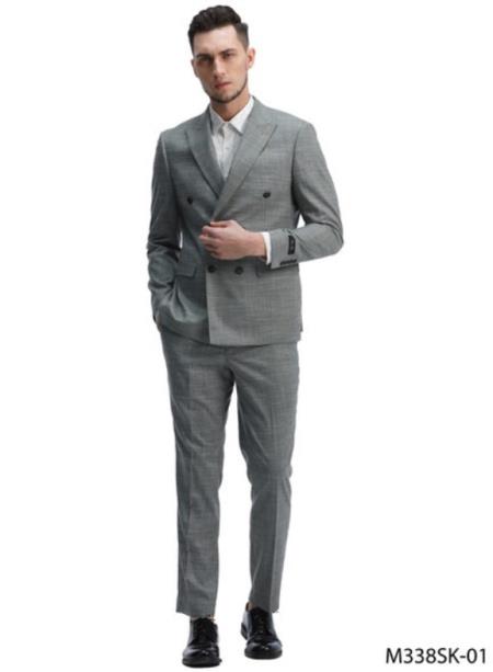 Slim Fit Double Breasted Suit Grey