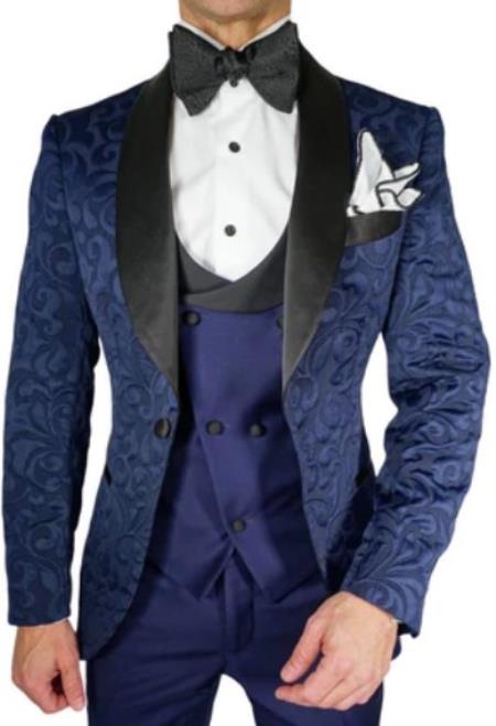Paisley Blazer - Floral Tuxedo - Wedding Jacket - Navy Blue and Black