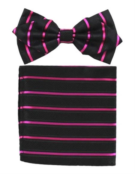 Mens Formal - Wedding Bowtie - Prom Black and Hot Pink Bowtie