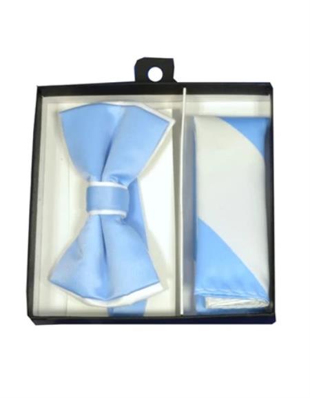 Mens Formal - Wedding Bowtie - Prom Sky Blue and White Bowtie
