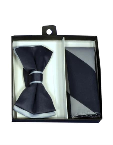 Mens Formal - Wedding Bowtie - Prom Black and Silver Bowtie