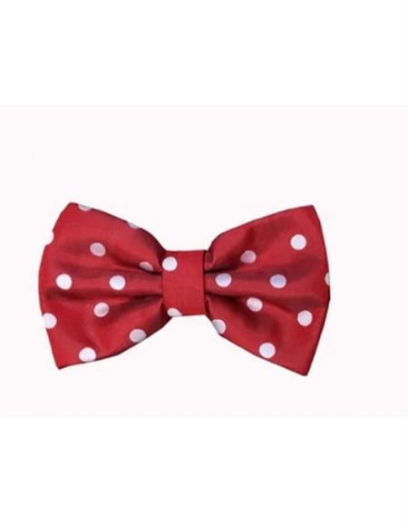 Mens Formal - Wedding Bowtie - Prom Red and White Polka Dot Bowtie