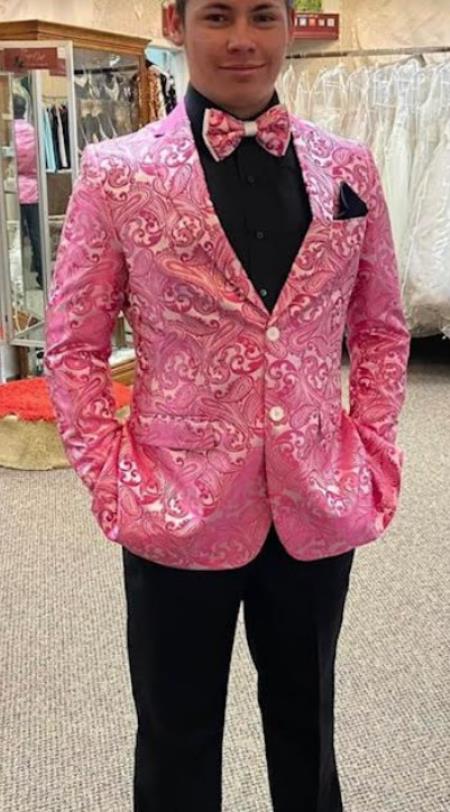 Hot Pink Blazer - Fuchsia Paisley Tuxedo With Matching Bowtie