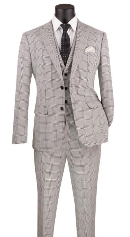 Glen Plaid Suit - Men's 3 Piece Slim Fit Suit - Grey Suit - SV2W6