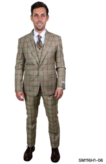 Tan and Orange Suit, Beige and Rust Plaid, Stacy Adams Suits