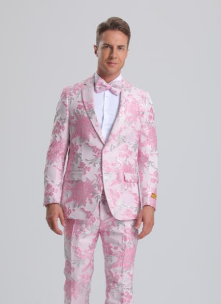 Paisley Suits - Wedding Tuxedo - Groom Pink Suit + Matching Bowtie