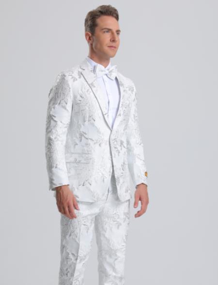 Paisley Suits - Wedding Tuxedo - Groom White Suit + Matching Bowtie