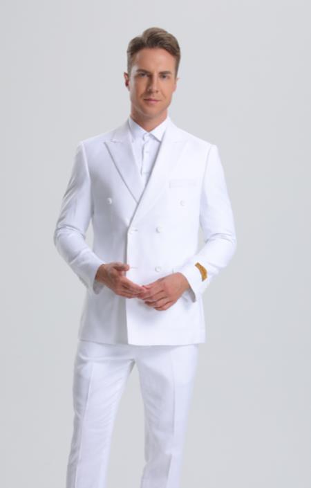 SKU#JA61383 Seersucker Suit - Summer Suit - Cotton Suit - White