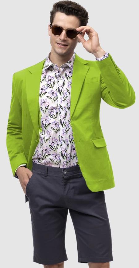 Mens Suits With Shorts - Lime Summer Suit