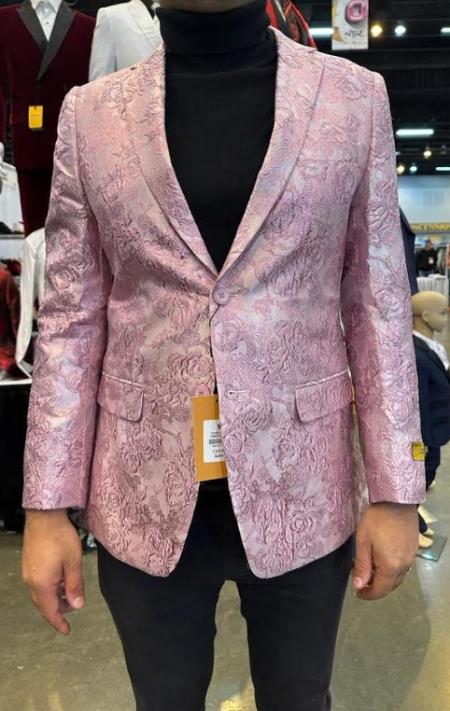 Light Pink Blazer - Rose Gold - Mauve Blush Color Paisley Sport Coat With Bowtie