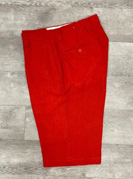 Linen Flat Front Pants Red