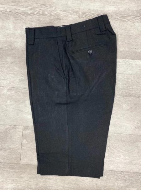 Linen Flat Front Pants Black