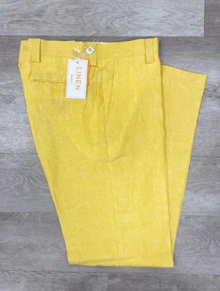 Linen Flat Front Pants Yellow