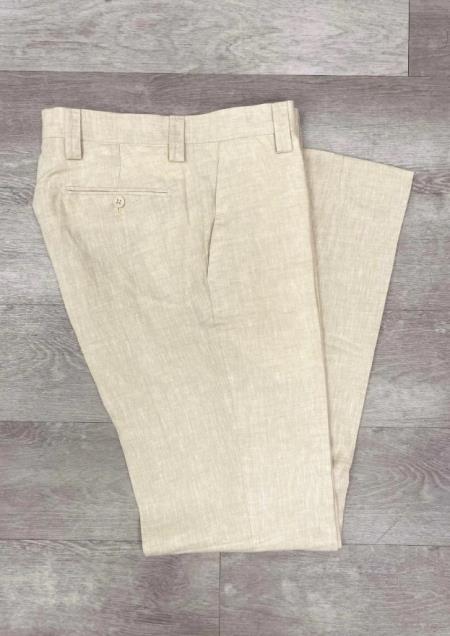 Linen Flat Front Pants Oatmeal