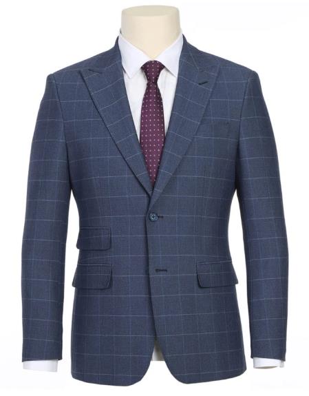 SKU#JA61607 Plaid Suit - Mens Windowpane Suit By English Laundry Designer Brand - Pale Blue