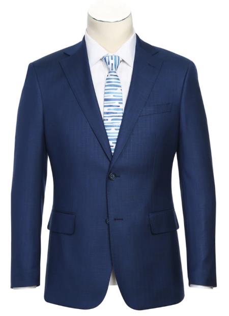 SKU#JA61608 Plaid Suit - Mens Windowpane Suit By English Laundry Designer Brand - Solid Midnight Blue