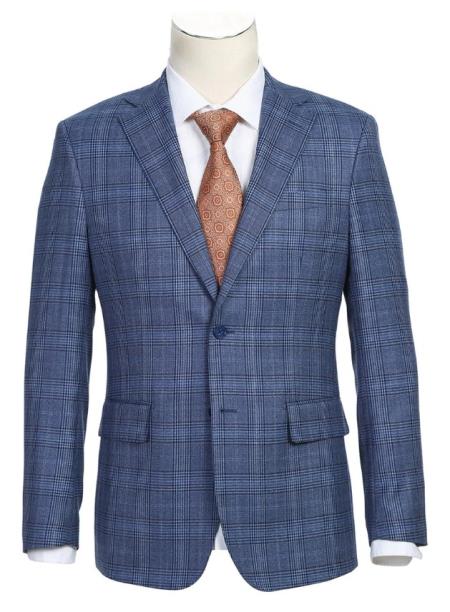SKU#JA61609 Plaid Suit - Mens Windowpane Suit By English Laundry Designer Brand - Pale Denim