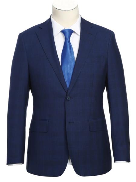 SKU#JA61611 Plaid Suit - Mens Windowpane Suit By English Laundry Designer Brand - Midnight Blue