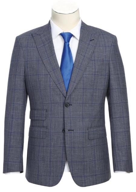 SKU#JA61612 Plaid Suit - Mens Windowpane Suit By English Laundry Designer Brand - Gray with Blue