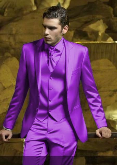Mens Shiny Blazer - Purple Sateen Suit