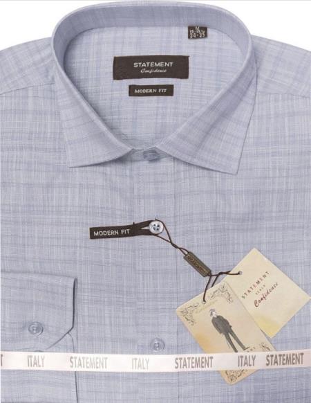 Mens Long Sleeve 100% Cotton Shirt - Light Texture - Blue
