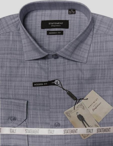 Mens Long Sleeve 100% Cotton Shirt - Light Texture - Charcoal