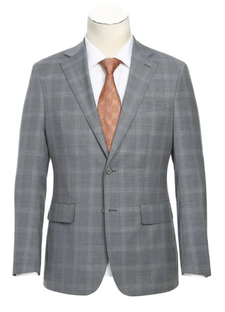 SKU#JA61751 Plaid Suit - Mens Windowpane Suit By English Laundry Designer Brand - Light Gray