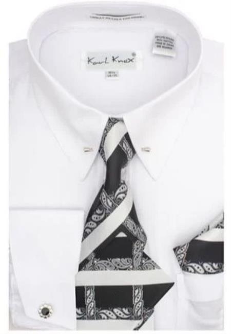 White Pin Collar Dress Shirt With Collar Bar