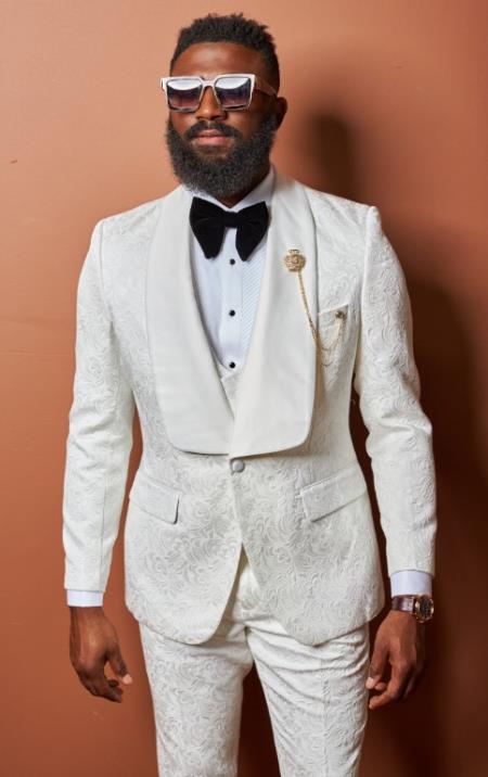 Ivory Dinner Jacket - Ivory Blazer - Cream Paisley Wedding Tuxedo Jacket