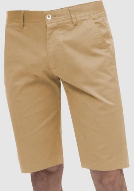Mens Solid Khaki Classic Fit Flat Front Shorts