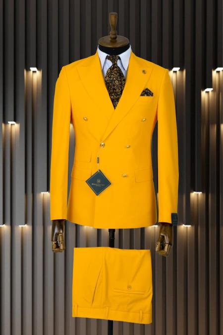 Mens Double Breasted Suit - Gold Suit
