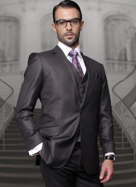 Mens Suits Regular Fit - Wool Suit - Pleated Pants - Charcoal Grey Suit