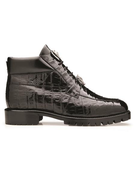 Half Ankle Dress Boot - Belvedere - Gallardo, Genuine Caiman Crocodile Dress Shoe - Black - U02