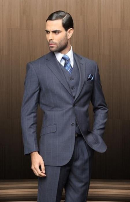 #JA62886 Navy Blue Plaid Suit - Blue Checkered Suit - Dark B