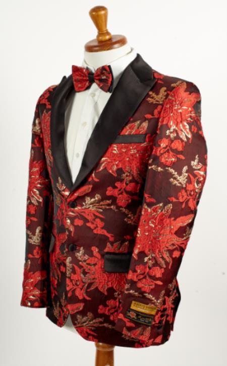 Big and Tall Tuxedo Jacket - Red ~ Black Paisley Floral Blazer