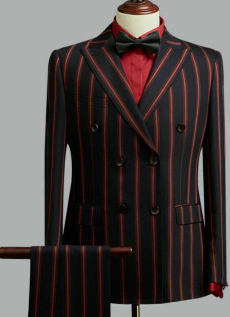 Black and Red Pinstripe Double Breasted Suit