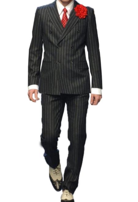 Mens Double Breasted Black Suit