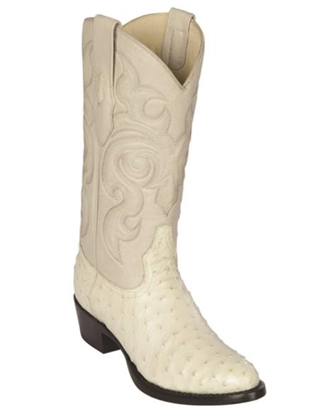 Winter-White Ostrich Skin Boots R-Toe
